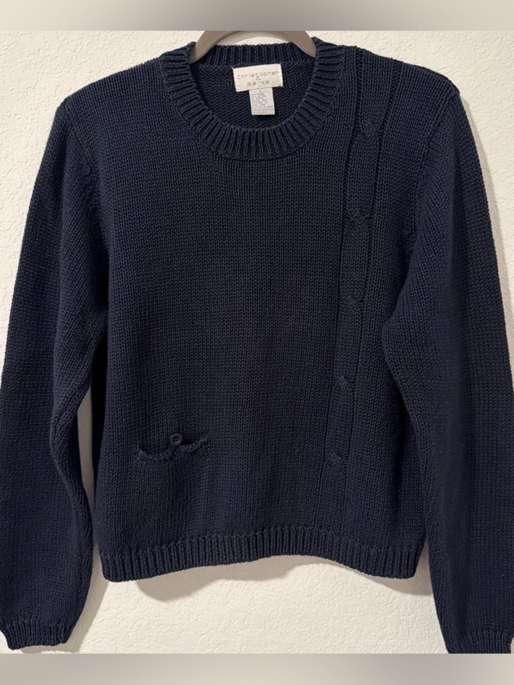 Christopher & Banks Navy Crewneck Sweater with Side Cable Detail